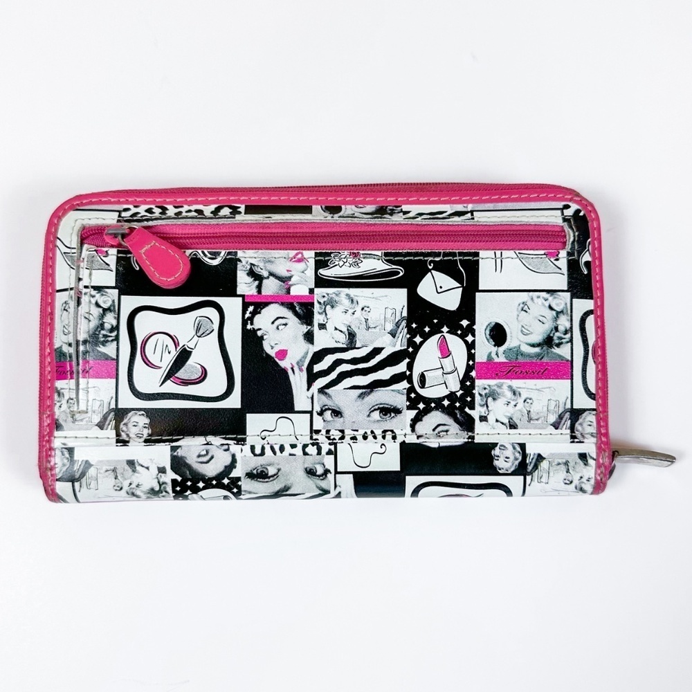 Fossil Liza Pop Art Zip Around Wallet Pink - Picture 7 of 12